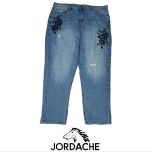 Jordache Distressed High Rise Black Floral Embroidered Jeans